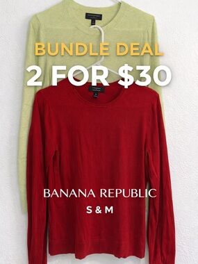 Banana Republic Sweater Bundle Women S M Red Green Crewneck Lightweight Knit Set